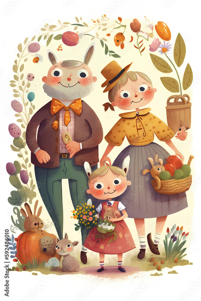 Naklejka premium The happy Bunny Family