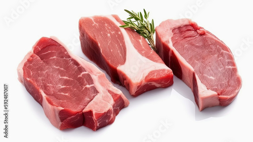 Fresh beef raw steak isolated on white background. Generated by AI.