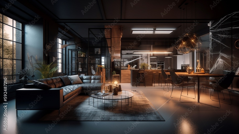 Modern Luxury Apartment Interior Panorama 3D render Generative AI Modern Luxury Apartment Interior Panorama 3D render Generative AI
