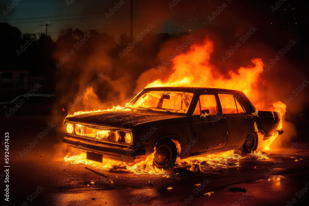 car in fire created with Generative AI technology car in fire created with Generative AI technology