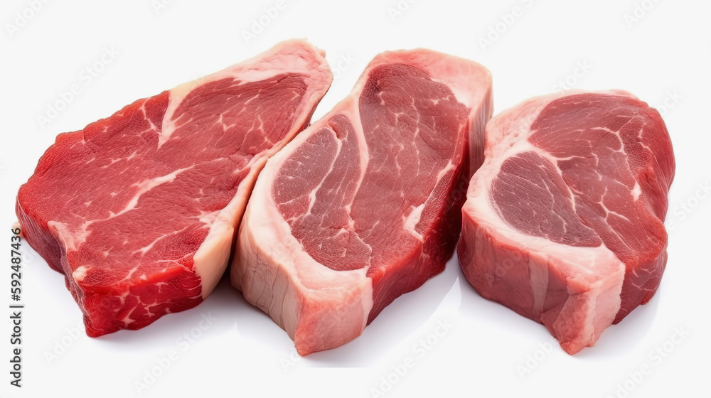 Fresh beef raw steak isolated on white background. Generated by AI. Fresh beef raw steak isolated on white background. Generated by AI.