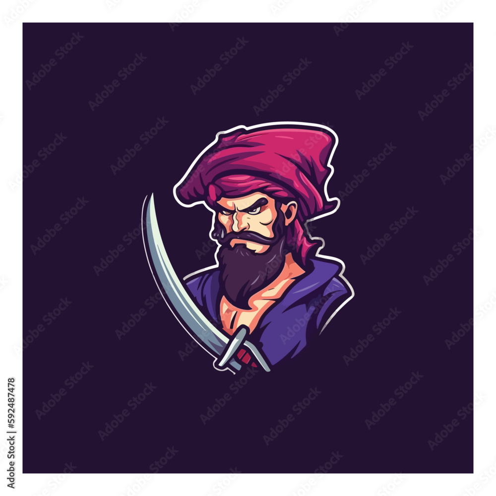 pirate man with sword swords mascot logo