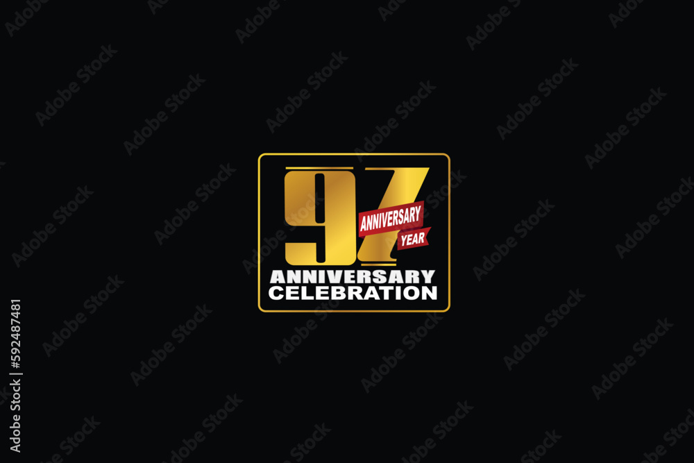 97th, 97 years, 97 year anniversary celebration rectangular abstract style logotype. anniversary with gold color isolated on black background, vector design for celebration vector