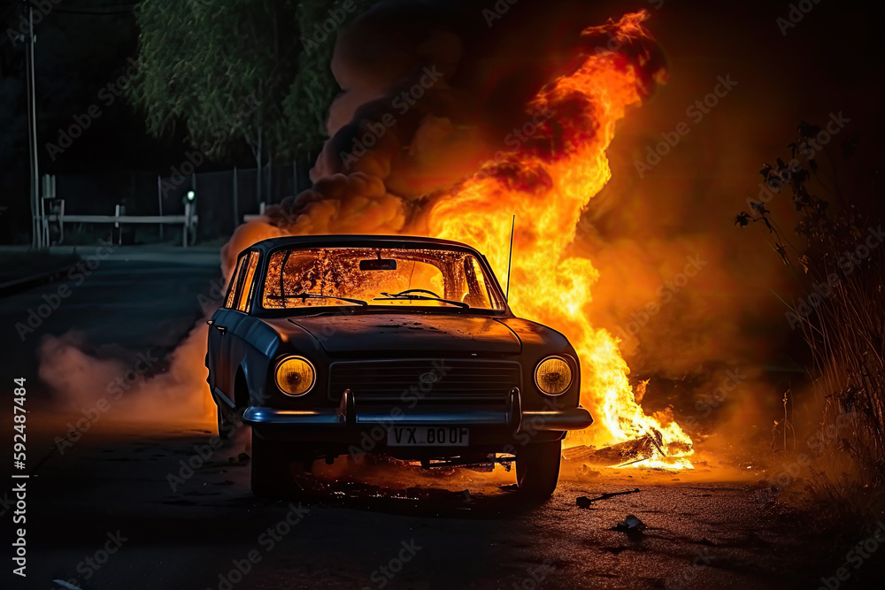 car in fire created with Generative AI technology car in fire created with Generative AI technology