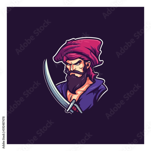 pirate man with sword swords mascot logo