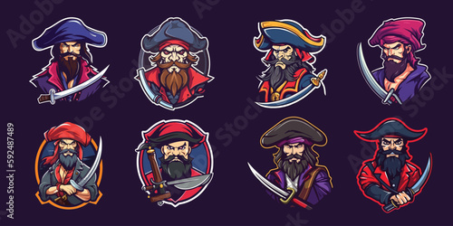 set of pirate man with sword swords mascot logo © uswatun