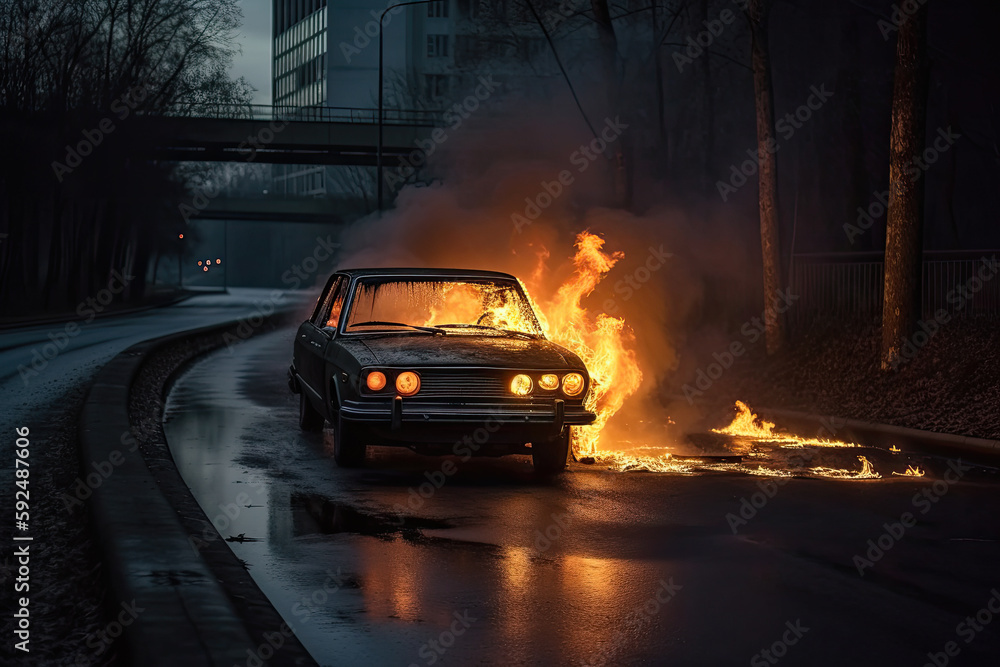 car in fire created with Generative AI technology car in fire created with Generative AI technology