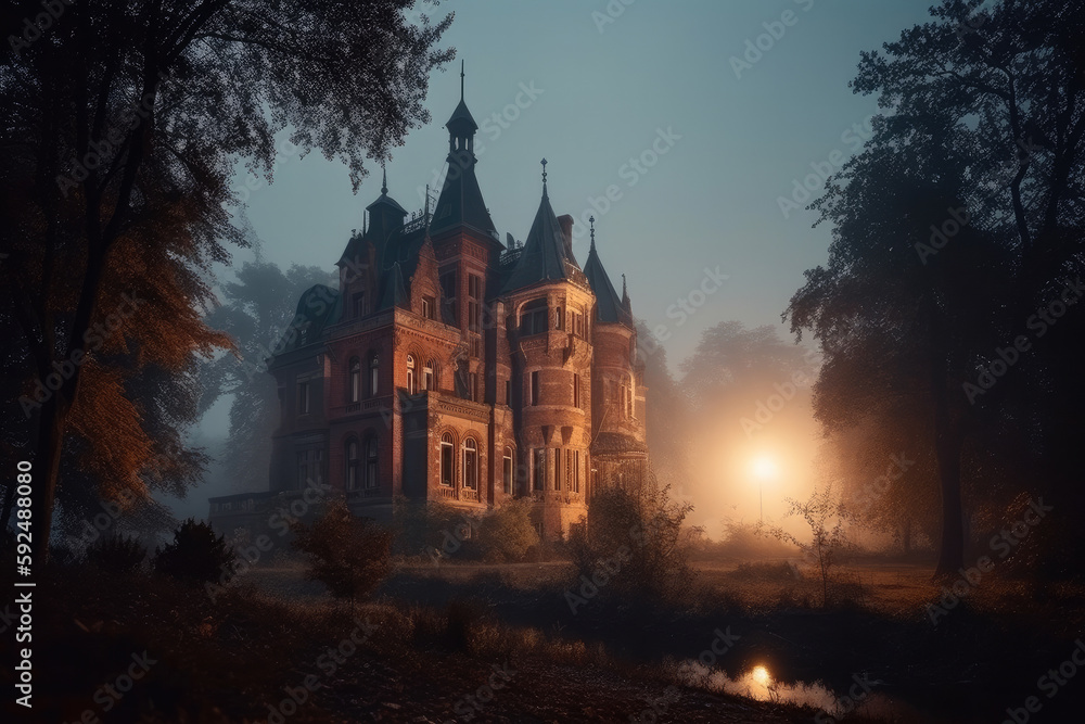 gothic church in the night created with Generative AI technology gothic church in the night created with Generative AI technology