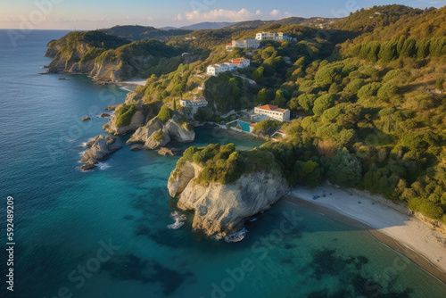 Aerial view of Porto Timoni  Afionas region  Corfu