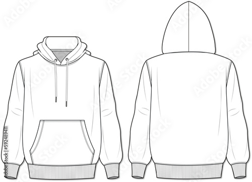 Oversized hoodie for men and women Technical flat drawing
