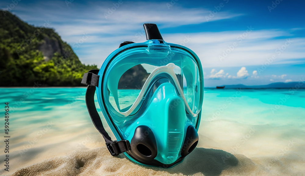 Snorkel Mask With The Sea Background Generative AI