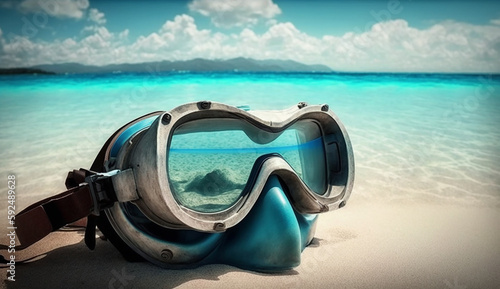 Snorkel Mask With The Sea Background Generative AI