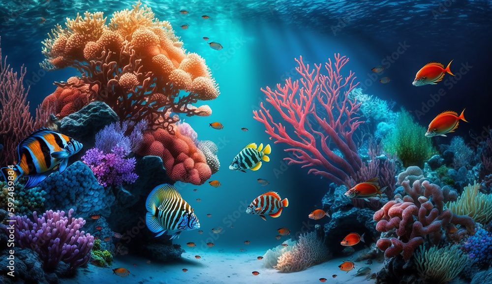 Naklejka premium Wonderful and beautiful underwater world with corals Generative AI