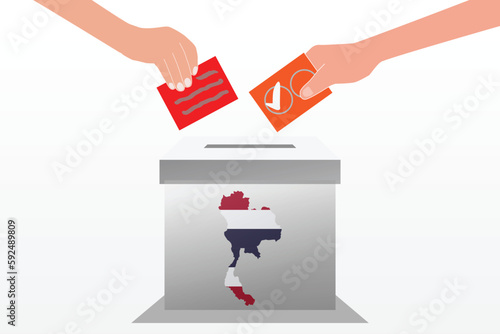 vector of thailand elections.  people character with box for vote and ballot papers.