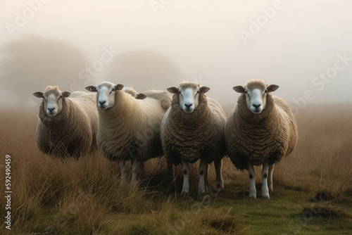 herd of sheep in the fog created with Generative AI technology © Robert Herhold