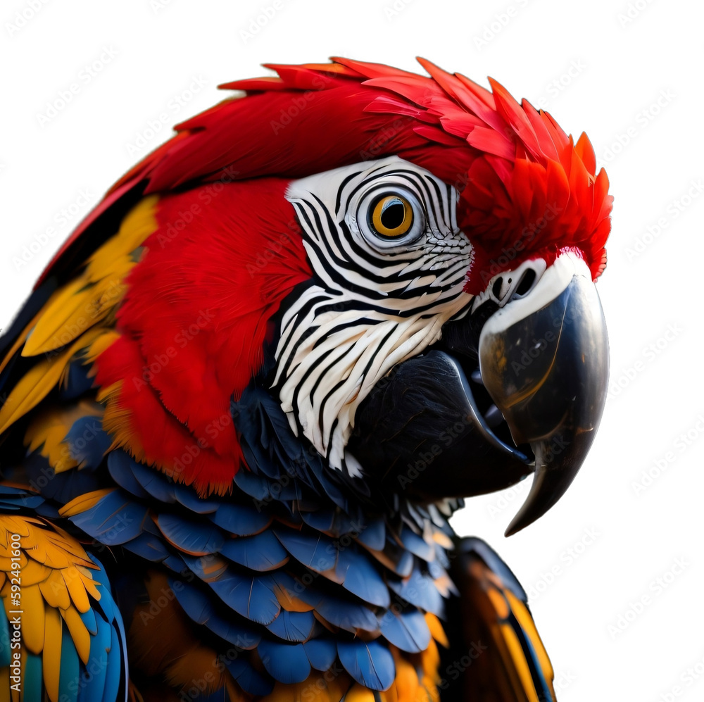 portrait of parrot, transparent, PNG, no background. Generative AI