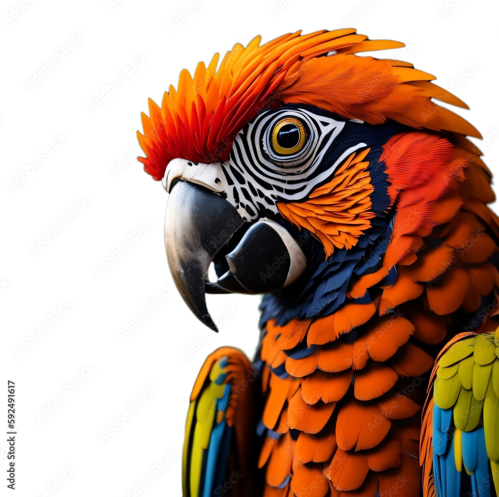 Fototapeta premium portrait of parrot, transparent, PNG, no background. Generative AI