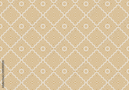Seamless abstract chain pattern on beige. Vector Illustration. seamless pattern. Geometric background with rhombus and nodes. Abstract geometric pattern. Golden texture.Seamless geometric pattern.
