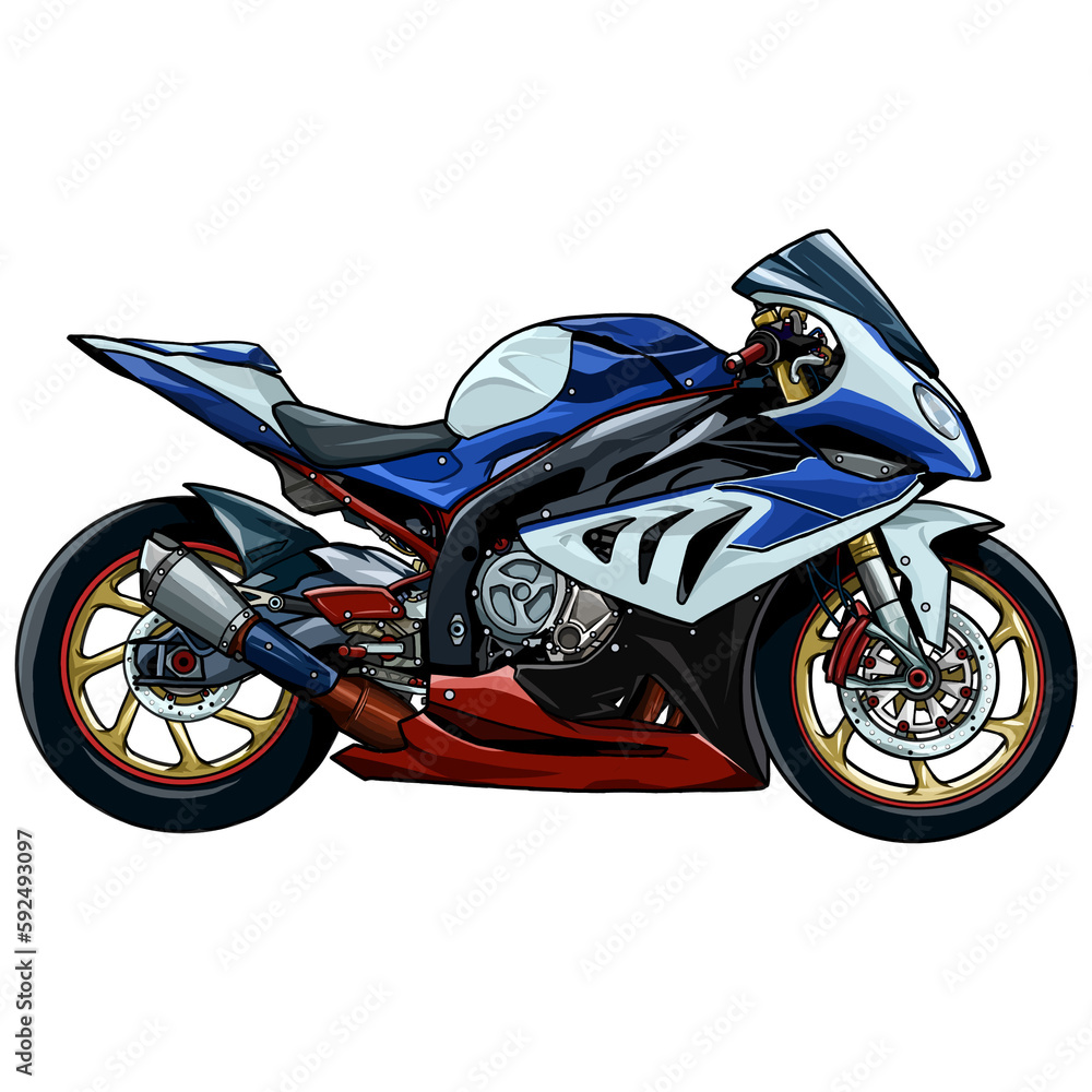 Illustration of a Modified Superbike S 1000 RR Four Cyllinder Engine Motorcycle With Transparent Background