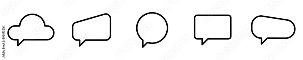 Conjunto de iconos de burbujas de mensajes en blanco. Concepto de comunicación. Diálogo, conversación, pensamiento. Ilustración vectorial - obrazy, fototapety, plakaty 