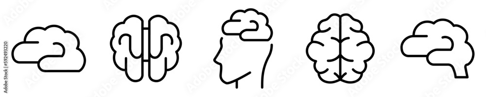 Conjunto de iconos de cerebro. Órgano del cuerpo humano. Concepto de psicología y creatividad. Idea, imaginación, inteligencia. Ilustración vectorial Conjunto de iconos de cerebro. Órgano del cuerpo humano. Concepto de psicología y creatividad. Idea, imaginación, inteligencia. Ilustración vectorial