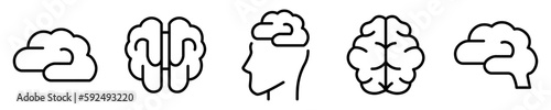 Conjunto de iconos de cerebro. Órgano del cuerpo humano. Concepto de psicología y creatividad. Idea, imaginación, inteligencia. Ilustración vectorial