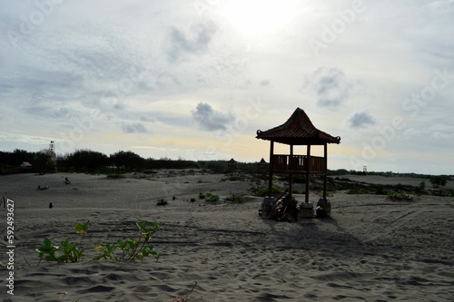 Yogyakarta, Indonesia – January 13, 2020: Amazing landscape Indonesia, Gumuk pasir or sand dune in Bantul with beautiful blue sky. Selected Focus