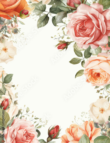 Flower Stationary, Rose Design, Wedding Invitations, Stationary Design. Generative AI
