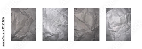 Full Vector Rumpled, Crumpled Paper Texture Set. Wrinkled old torn notebook, sketchbook page. Rough papyrus deisgn material template.