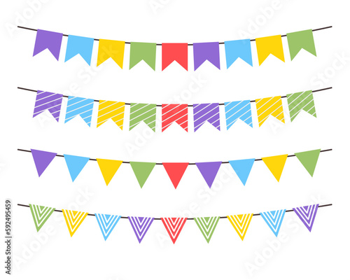 Colorful birthday, celebration, anniversary, festival, and party flags garland on isolated white background. Vector illustration flat design.