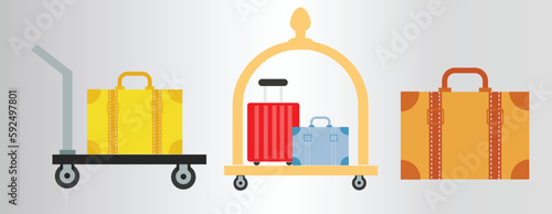 Luggage, Suitcase, hotel luggage cart vector