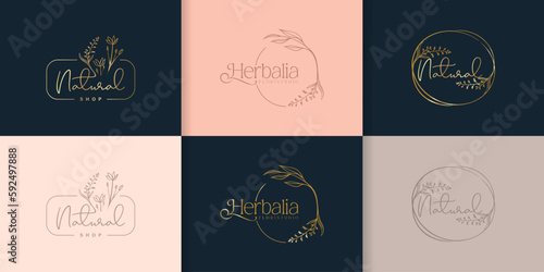 Wedding monogram collection, Modern Minimalist and Floral template for Invitation card, Save the Date, Logo identity for restaurant, boutique, cafe in vector