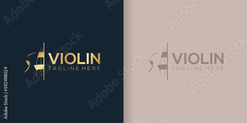 Violin orchestra fiddle music silhouette logo design vector icon