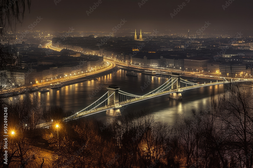 Fototapeta premium budapest at night created with Generative AI technology