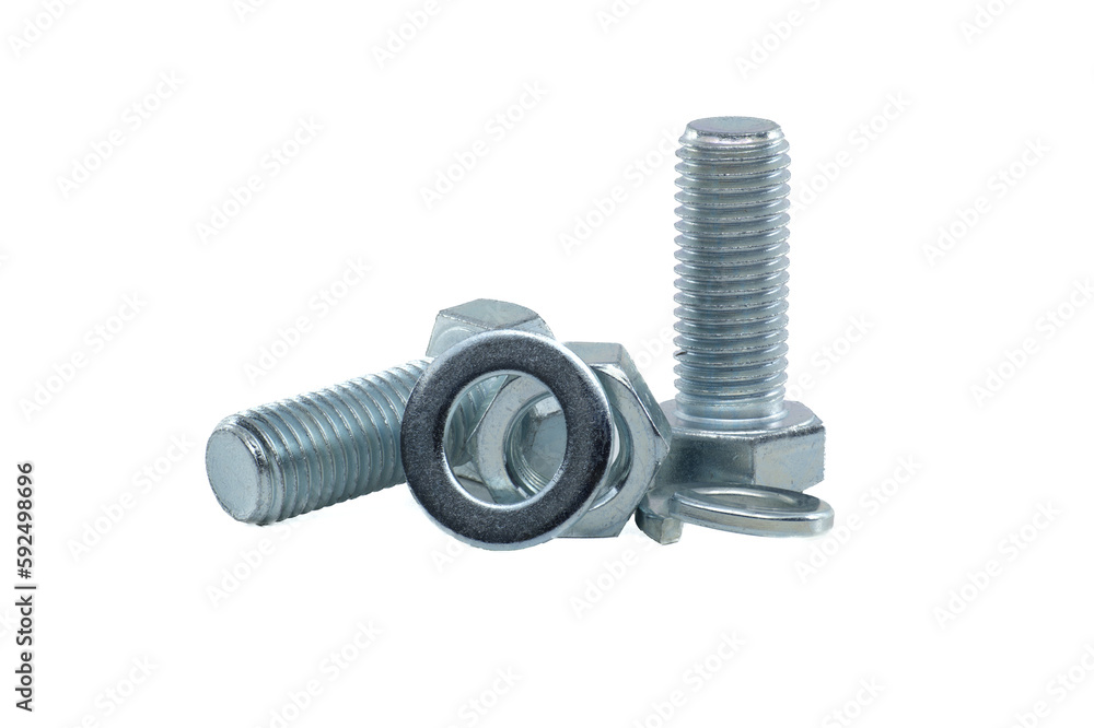 Galvanized bolt, nut with flat and spring nut washers Galvanized bolt, nut with flat and spring nut washers