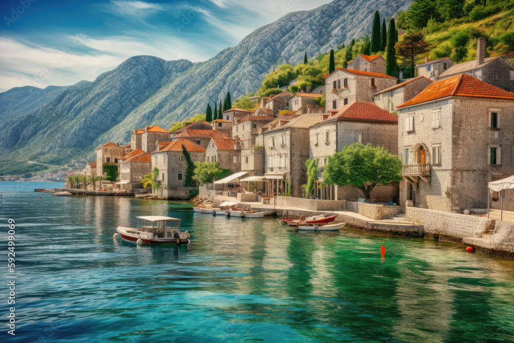view of kotor bay country created with Generative AI technology