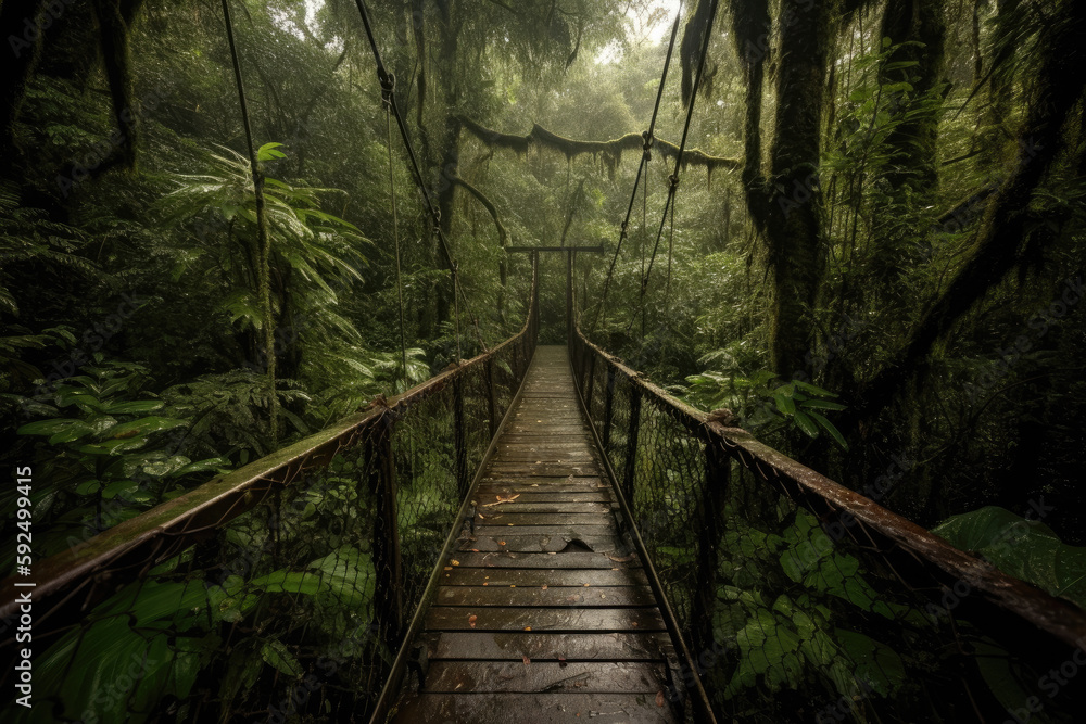 wooden bridge in the forest created with Generative AI technology wooden bridge in the forest created with Generative AI technology