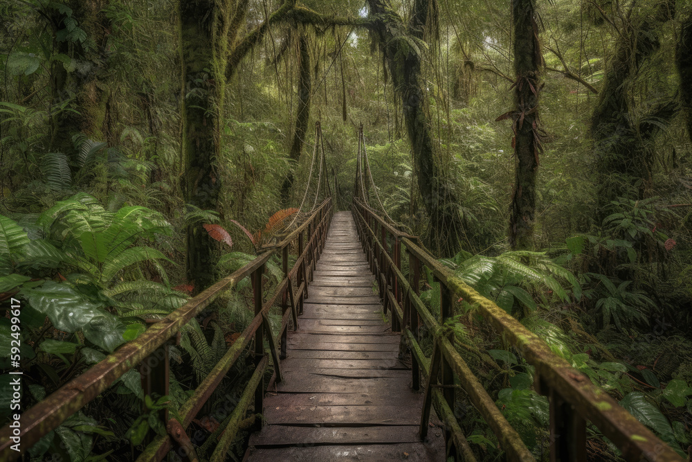 wooden bridge in the forest created with Generative AI technology wooden bridge in the forest created with Generative AI technology
