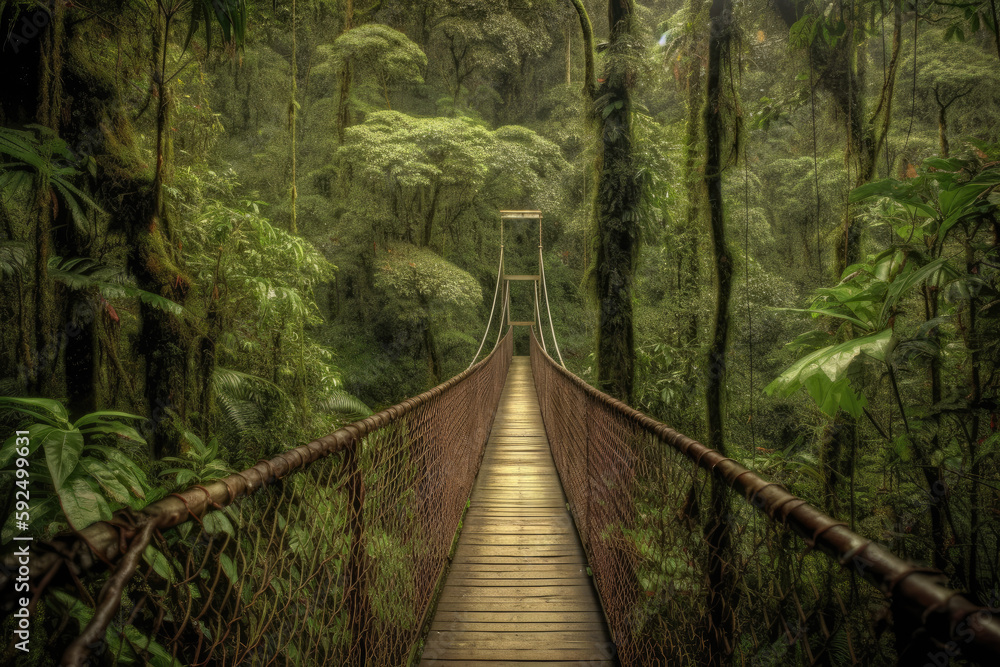Fototapeta premium wooden bridge in the forest created with Generative AI technology