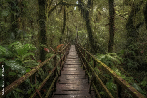 wooden bridge in the forest created with Generative AI technology