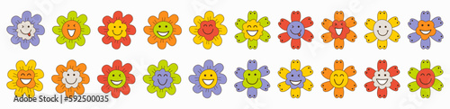 Smiling flower, abstract personage, mascot design, funny face, cute icon. photo