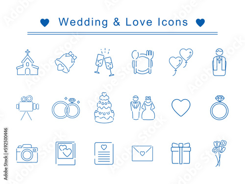 set of wedding and love icons