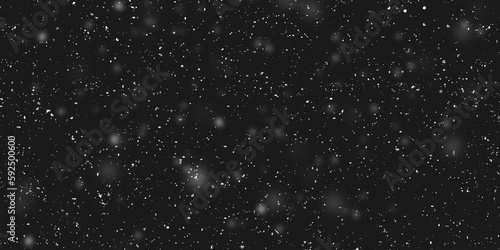 Snowfall on a black background. Falling snow flakes banner. Winter snowfall illustration