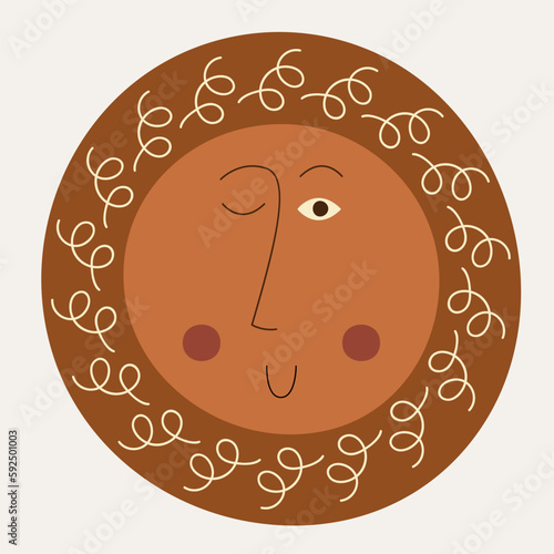 Personage design, textured shape. Cute shape, imaginary abstract face with scrawls. Creative character, cartoon style, badge sticker. Isolated on white.