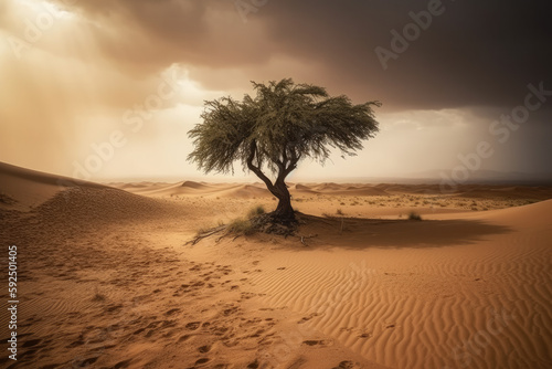 tree in the desert for climate crisis created with Generative AI technology