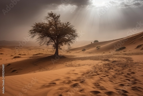 tree in the desert for climate crisis created with Generative AI technology