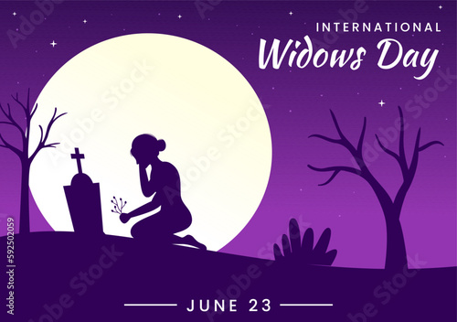International Widows Day Vector Illustration on June 23 with Woman Mourns and Injustice Faced by Widow in Flat Cartoon Hand Drawn Templates