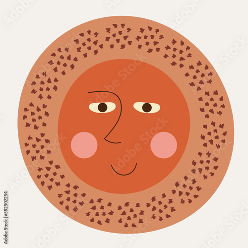 Giggly personage, guy droll face. Mascot logo, abstract abstract face with spots. Funny character, emoji sticker, cute icon. Isolated on white.