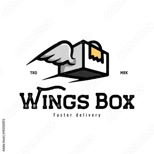 box with wing for fast delivery logo design vector
