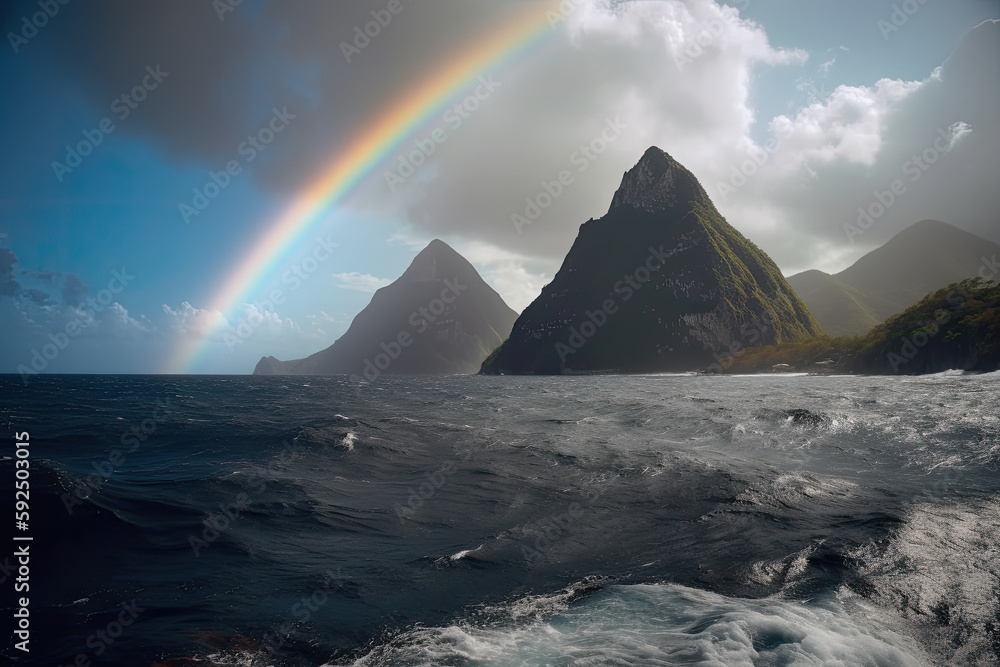 rainbow over the sea created with Generative AI technology
